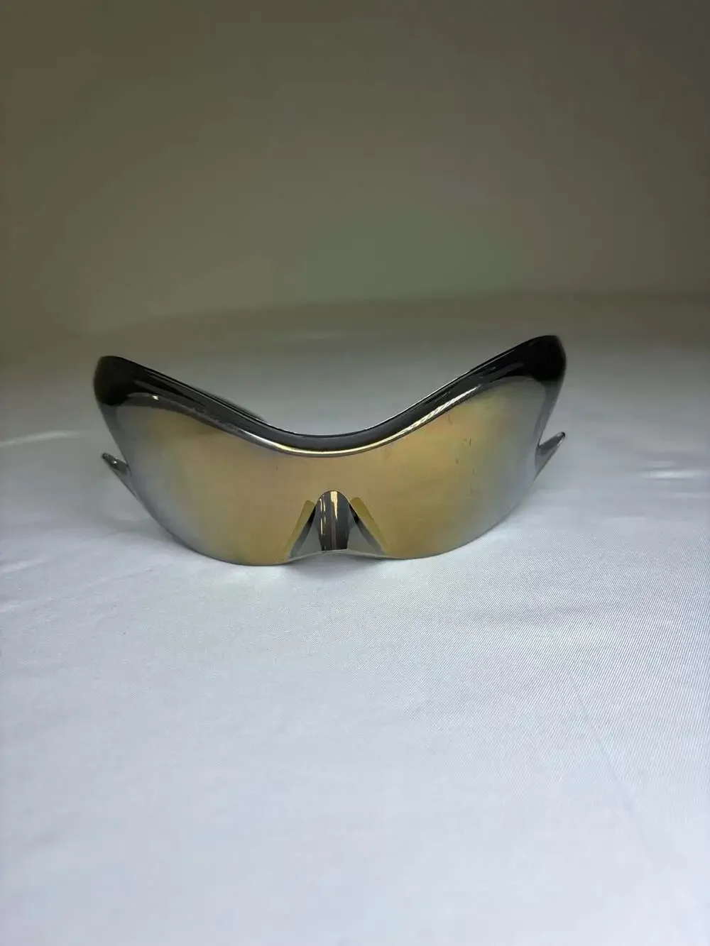 Futuristic Y2K Flame Wrap Around Shield Sunglasses with Bronze Mirror Lens